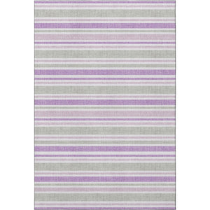 HomeRoots 8' X 10' Washable Pearl & Purple Striped Area Rug with UV Protection - Stylish, Durable, Stain-Resistant! 647858