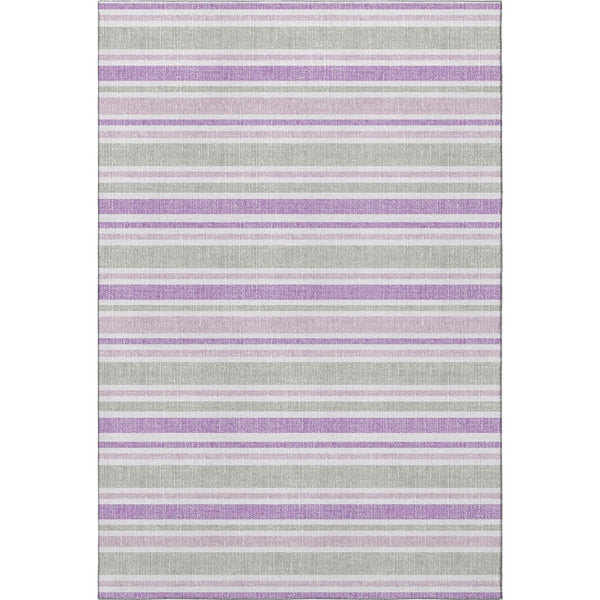 HomeRoots 8' X 10' Washable Pearl & Purple Striped Area Rug with UV Protection - Stylish, Durable, Stain-Resistant! 647858