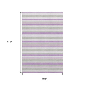 HomeRoots 9' X 12' Pearl and Purple Striped Washable Area Rug – Durable, Stain Resistant & UV Protected Comfort 647859