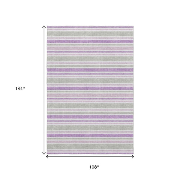 HomeRoots 9' X 12' Pearl and Purple Striped Washable Area Rug – Durable, Stain Resistant & UV Protected Comfort 647859