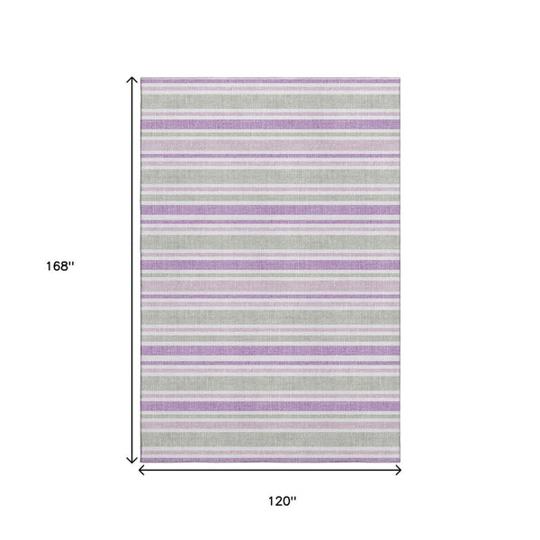 HomeRoots 10' X 14' Pearl and Purple Striped Area Rug - Washable, UV Protected, Durable for Kids & Pets 647860