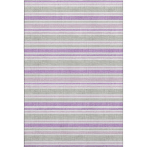 HomeRoots 10' X 14' Pearl and Purple Striped Area Rug - Washable, UV Protected, Durable for Kids & Pets 647860