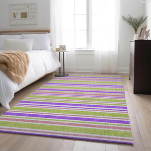 HomeRoots 5' X 8' Vibrant Striped Washable Area Rug in Purple, Green & Blush - Durable, UV Protected & Stain Resistant 647862