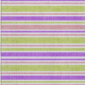 HomeRoots 5' X 8' Vibrant Striped Washable Area Rug in Purple, Green & Blush - Durable, UV Protected & Stain Resistant 647862