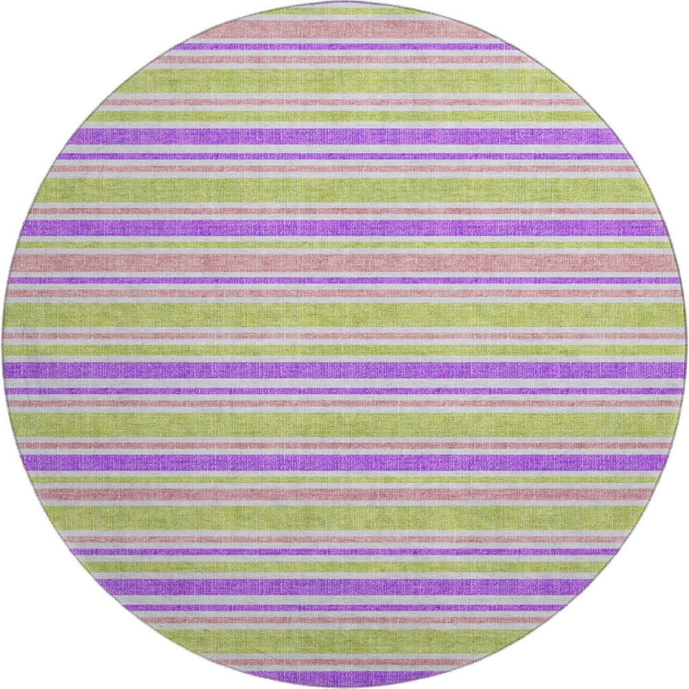 HomeRoots 8' Colorful Striped Washable Round Rug with UV Protection – Perfect for Pets, Kids, and Sunny Spaces! 647863