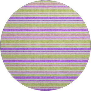 HomeRoots 8' Colorful Striped Washable Round Rug with UV Protection – Perfect for Pets, Kids, and Sunny Spaces! 647863