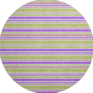 HomeRoots 8' Colorful Striped Washable Round Rug with UV Protection – Perfect for Pets, Kids, and Sunny Spaces! 647863