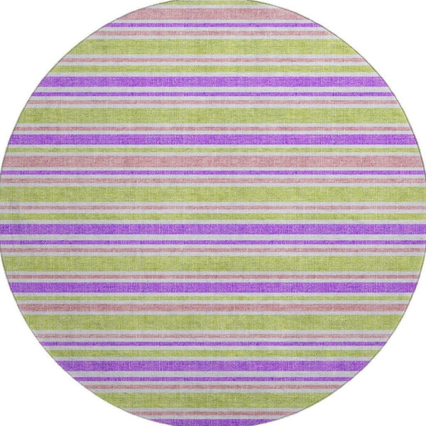 HomeRoots 8' Colorful Striped Washable Round Rug with UV Protection – Perfect for Pets, Kids, and Sunny Spaces! 647863