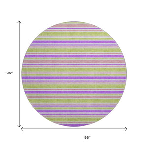 HomeRoots 8' Colorful Striped Washable Round Rug with UV Protection – Perfect for Pets, Kids, and Sunny Spaces! 647863