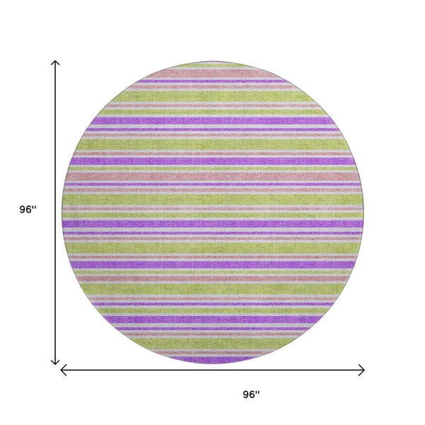HomeRoots 8' Colorful Striped Washable Round Rug with UV Protection – Perfect for Pets, Kids, and Sunny Spaces! 647863