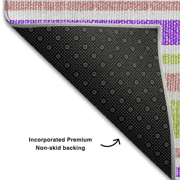 HomeRoots 8' X 10' Striped Area Rug in Purple, Green & Blush – Washable, UV-Protected, Durable & Stylish! 647864