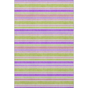 HomeRoots 8' X 10' Striped Area Rug in Purple, Green & Blush – Washable, UV-Protected, Durable & Stylish! 647864