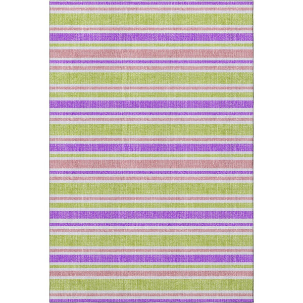 HomeRoots 8' X 10' Striped Area Rug in Purple, Green & Blush – Washable, UV-Protected, Durable & Stylish! 647864