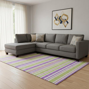 HomeRoots 9' X 12' Striped Area Rug in Purple, Green & Blush - Washable, UV-Protected, Pet-Friendly Design 647865