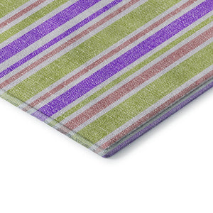 HomeRoots 9' X 12' Striped Area Rug in Purple, Green & Blush - Washable, UV-Protected, Pet-Friendly Design 647865