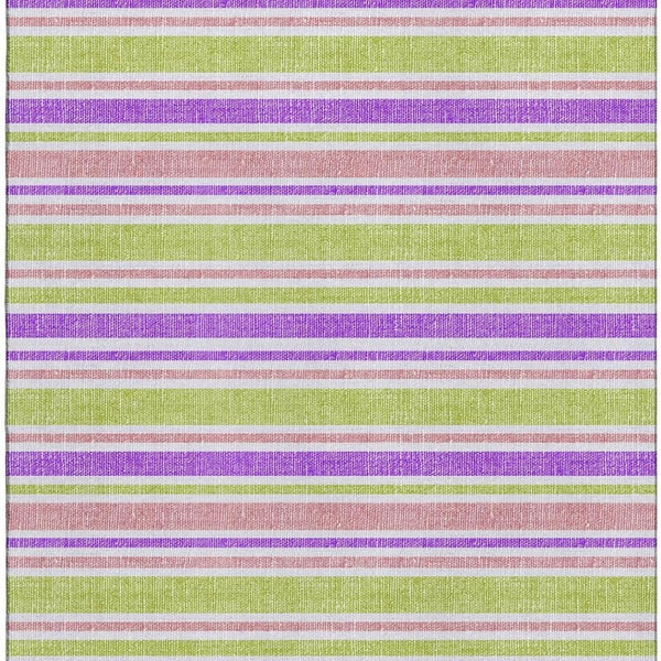 HomeRoots 9' X 12' Striped Area Rug in Purple, Green & Blush - Washable, UV-Protected, Pet-Friendly Design 647865