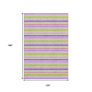 HomeRoots 10' Purple, Green & Blush Striped Washable Area Rug - Durable, UV Protected for High-Traffic Spaces! 647866