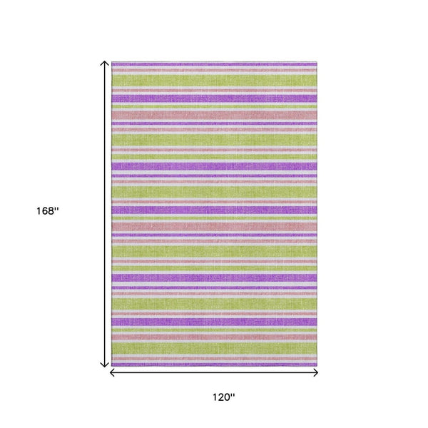 HomeRoots 10' Purple, Green & Blush Striped Washable Area Rug - Durable, UV Protected for High-Traffic Spaces! 647866
