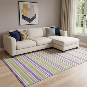 HomeRoots 10' Purple, Green & Blush Striped Washable Area Rug - Durable, UV Protected for High-Traffic Spaces! 647866