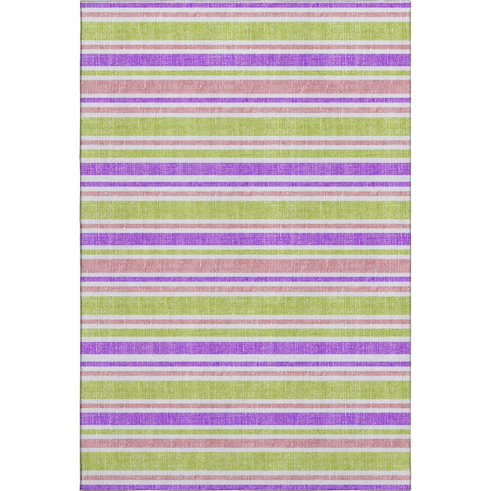 HomeRoots 10' Purple, Green & Blush Striped Washable Area Rug - Durable, UV Protected for High-Traffic Spaces! 647866