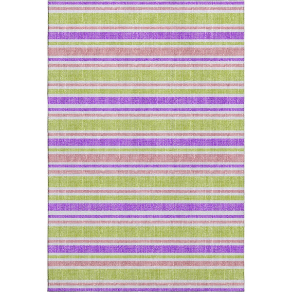 HomeRoots 10' Purple, Green & Blush Striped Washable Area Rug - Durable, UV Protected for High-Traffic Spaces! 647866