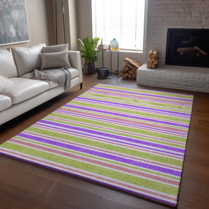 HomeRoots 10' Purple, Green & Blush Striped Washable Area Rug - Durable, UV Protected for High-Traffic Spaces! 647866
