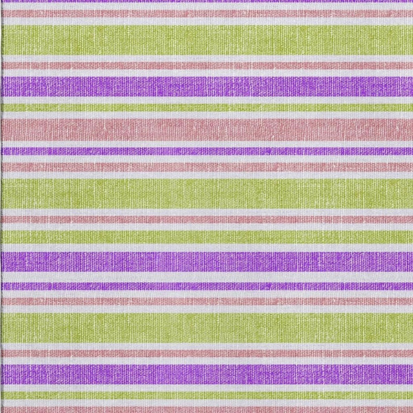HomeRoots 10' Purple, Green & Blush Striped Washable Area Rug - Durable, UV Protected for High-Traffic Spaces! 647866