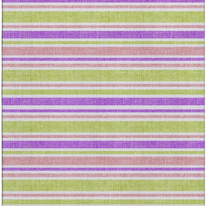 HomeRoots 10' Purple, Green & Blush Striped Washable Area Rug - Durable, UV Protected for High-Traffic Spaces! 647866