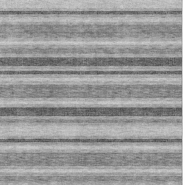 HomeRoots 5' Silver and Gray Striped Washable Area Rug - Durable, Stain Resistant with UV Protection and Style! 647868