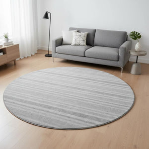 HomeRoots 8' Silver and Gray Striped Washable Round Rug - Stylish, Durable, UV Protected for High-Traffic Areas 647869