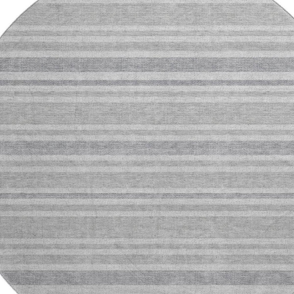 HomeRoots 8' Silver and Gray Striped Washable Round Rug - Stylish, Durable, UV Protected for High-Traffic Areas 647869