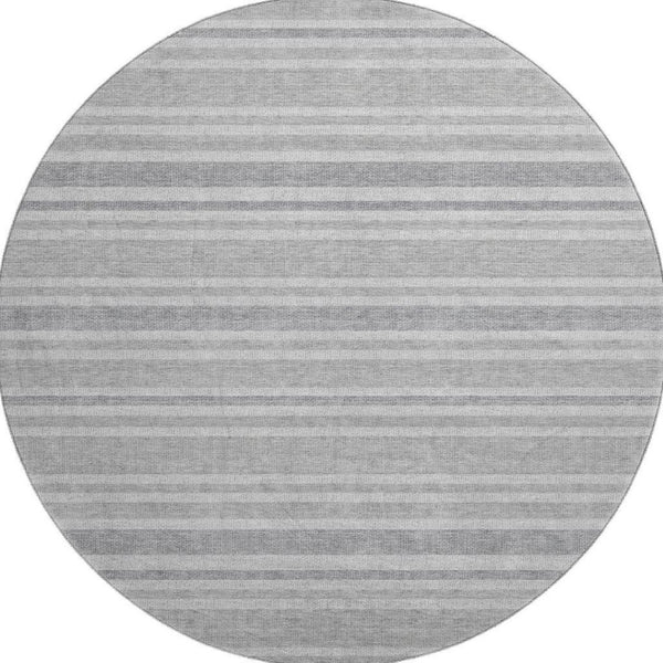 HomeRoots 8' Silver and Gray Striped Washable Round Rug - Stylish, Durable, UV Protected for High-Traffic Areas 647869