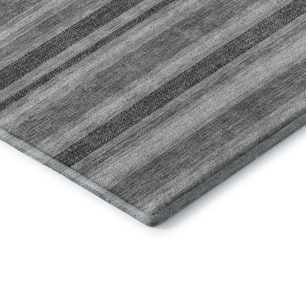 HomeRoots 10' Silver and Gray Striped Washable Area Rug – Stain Resistant, UV Protected, Perfect for High Traffic Areas 647872