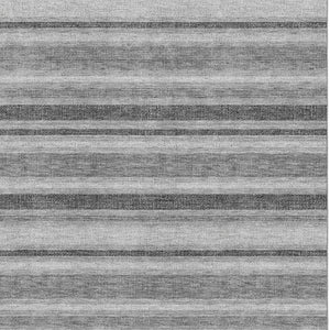 HomeRoots 10' Silver and Gray Striped Washable Area Rug – Stain Resistant, UV Protected, Perfect for High Traffic Areas 647872
