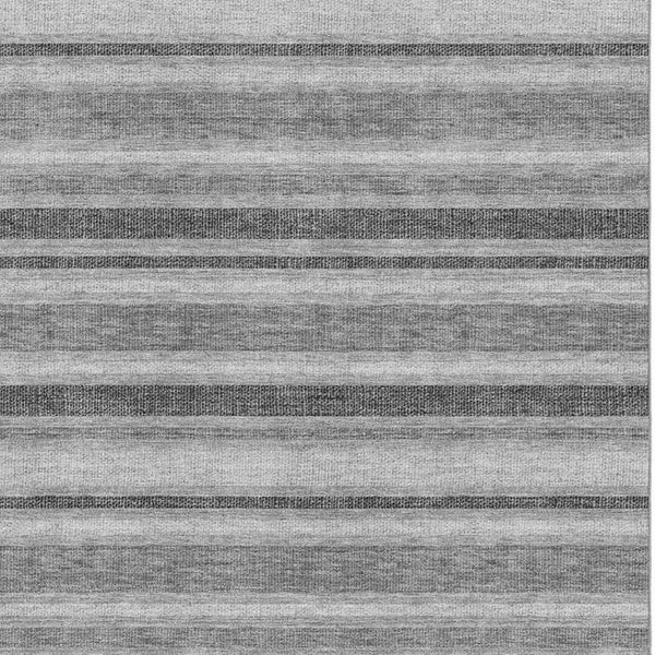 HomeRoots 10' Silver and Gray Striped Washable Area Rug – Stain Resistant, UV Protected, Perfect for High Traffic Areas 647872
