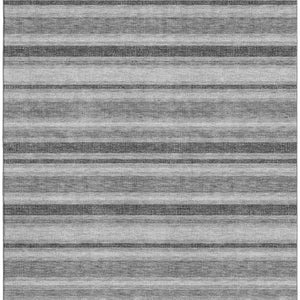 HomeRoots 10' Silver and Gray Striped Washable Area Rug – Stain Resistant, UV Protected, Perfect for High Traffic Areas 647872