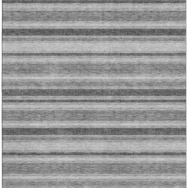 HomeRoots 10' Silver and Gray Striped Washable Area Rug – Stain Resistant, UV Protected, Perfect for High Traffic Areas 647872