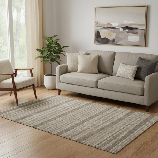 HomeRoots 5' X 8' Taupe And Beige Striped Area Rug - Washable, Stain Resistant, UV Protected for Busy Homes 647874