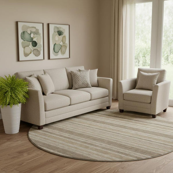 HomeRoots 8' Taupe and Beige Striped Washable Round Rug - Durable, UV Protected, Easy-Care for Stylish Homes 647875