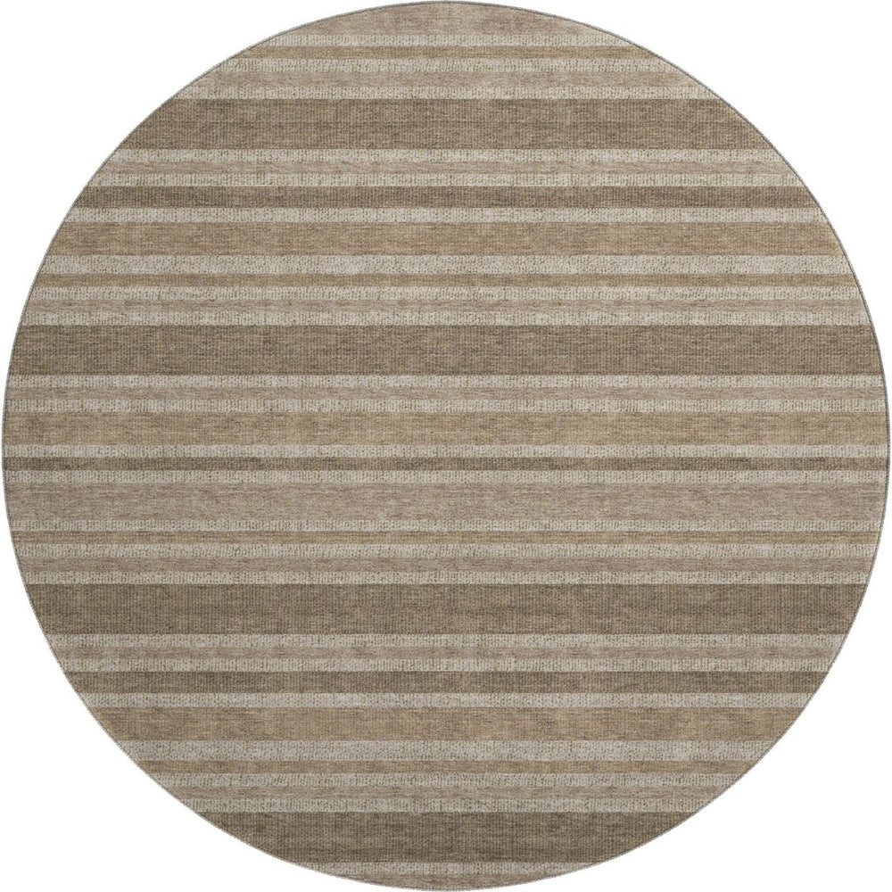 HomeRoots 8' Taupe and Beige Striped Washable Round Rug - Durable, UV Protected, Easy-Care for Stylish Homes 647875