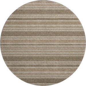 HomeRoots 8' Taupe and Beige Striped Washable Round Rug - Durable, UV Protected, Easy-Care for Stylish Homes 647875