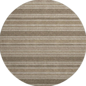 HomeRoots 8' Taupe and Beige Striped Washable Round Rug - Durable, UV Protected, Easy-Care for Stylish Homes 647875