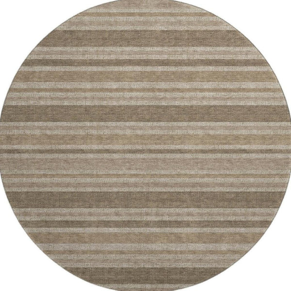 HomeRoots 8' Taupe and Beige Striped Washable Round Rug - Durable, UV Protected, Easy-Care for Stylish Homes 647875