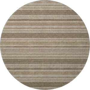 HomeRoots 8' Taupe and Beige Striped Washable Round Rug - Durable, UV Protected, Easy-Care for Stylish Homes 647875