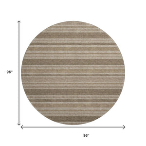 HomeRoots 8' Taupe and Beige Striped Washable Round Rug - Durable, UV Protected, Easy-Care for Stylish Homes 647875