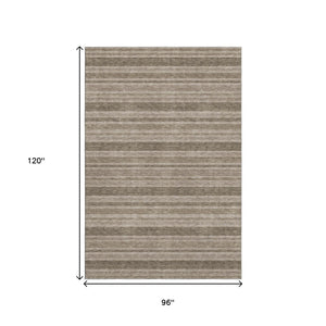 HomeRoots 8' X 10' Washable Taupe and Beige Striped Area Rug with UV Protection for Busy Homes & Pets 647876