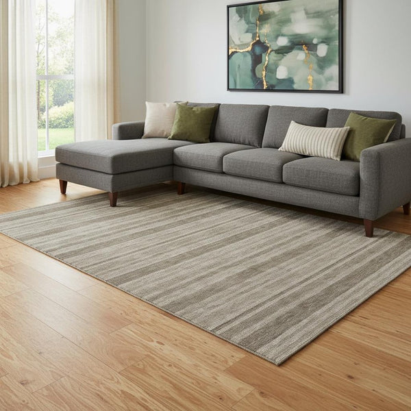 HomeRoots 8' X 10' Washable Taupe and Beige Striped Area Rug with UV Protection for Busy Homes & Pets 647876