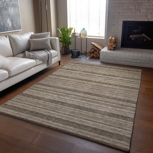 HomeRoots 8' X 10' Washable Taupe and Beige Striped Area Rug with UV Protection for Busy Homes & Pets 647876