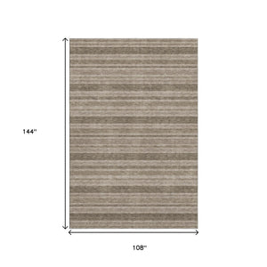 HomeRoots 9' X 12' Taupe And Beige Striped Area Rug - Washable, UV Protected, Pet-Friendly, Durable Design! 647877