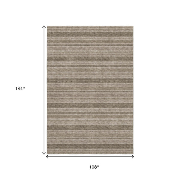 HomeRoots 9' X 12' Taupe And Beige Striped Area Rug - Washable, UV Protected, Pet-Friendly, Durable Design! 647877